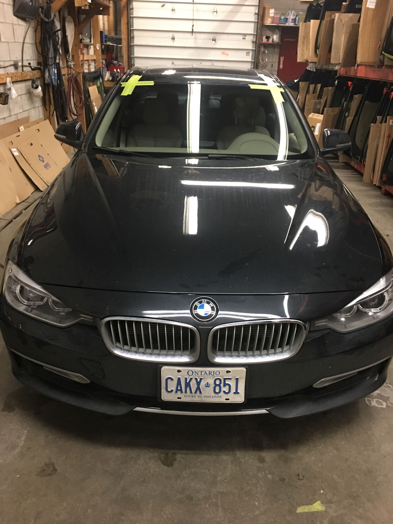 BMW 5 series auto glass windshield replace job well done by Dixie Auto Glass at Mississauga location